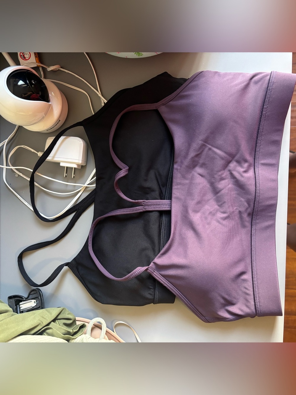 Double-Strap Seamless Sports Bralette - Black & Mauve